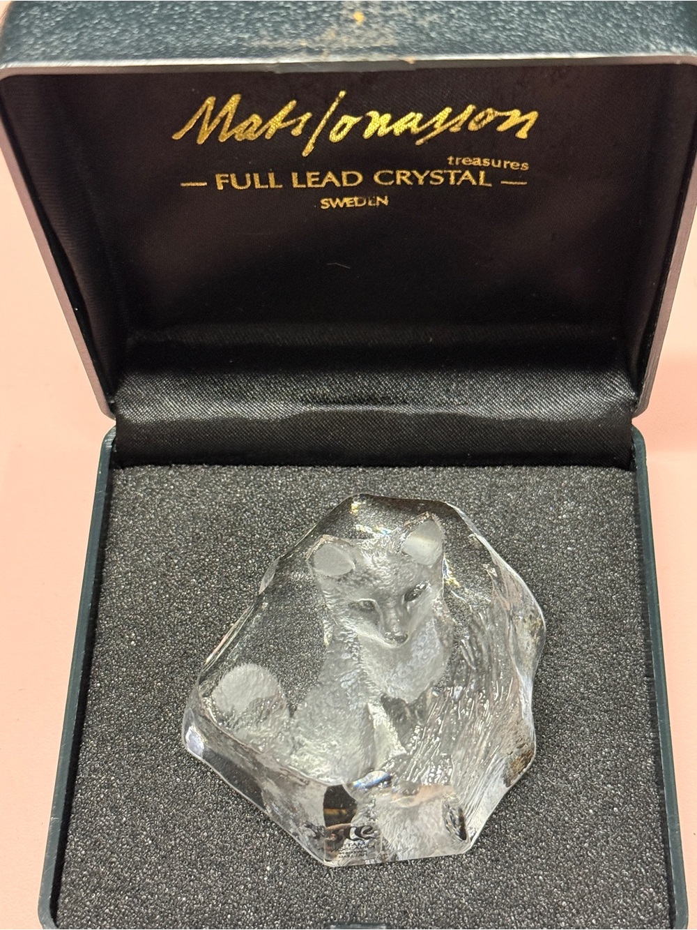 Mats Jonasson Full Lead Crystal Fox Paperweight - Clear